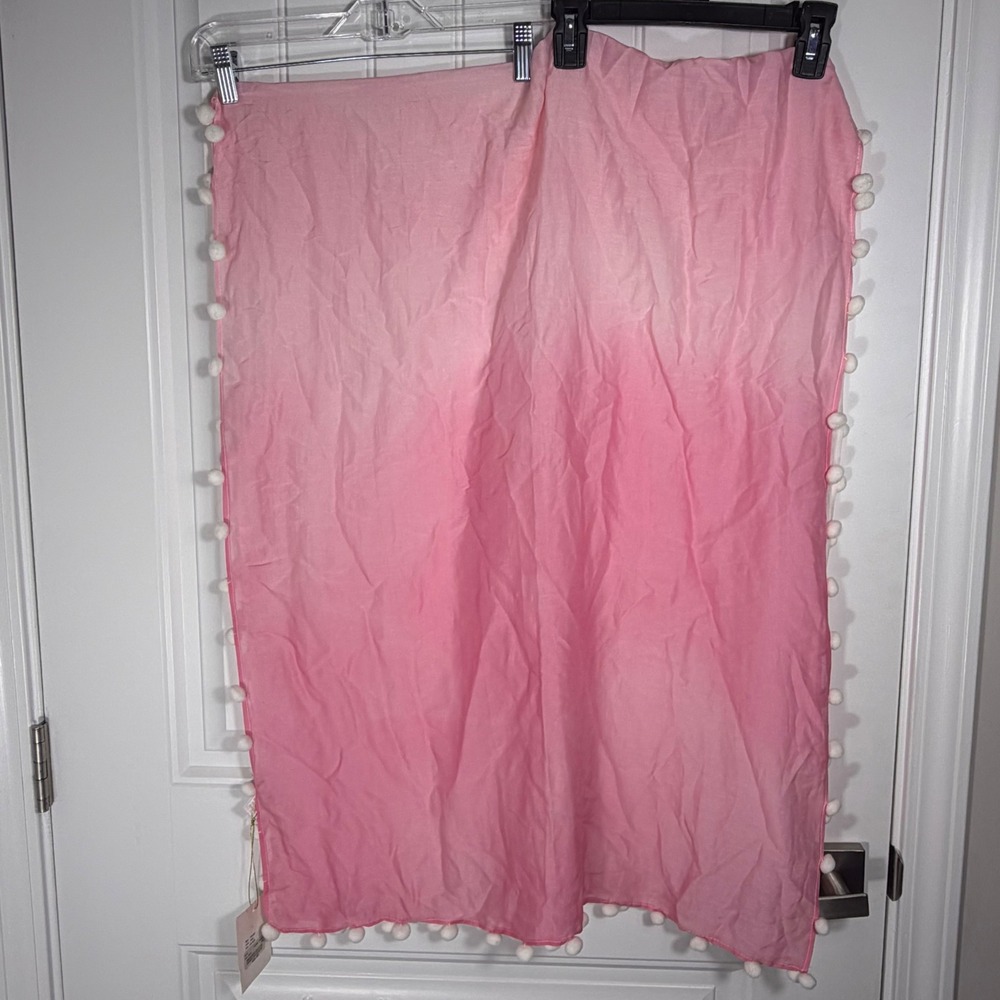 Dia Collection Pink Ombre Cotton Silk Pom Pom Trim Scarf Wrap OM-2021